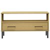 vidaXL Couchtisch OSLO mit Metallbeinen Braun 85x50x45 cm Massivholz
