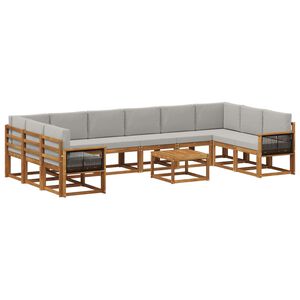 vidaXL Outdoor-Sofagarnitur mit Kissen 11 pcs Nat&uuml;rlich und Hellgrau