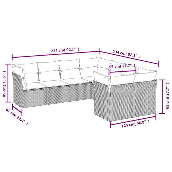 vidaXL 8-tlg. Garten-Sofagarnitur mit Kissen Grau Poly Rattan
