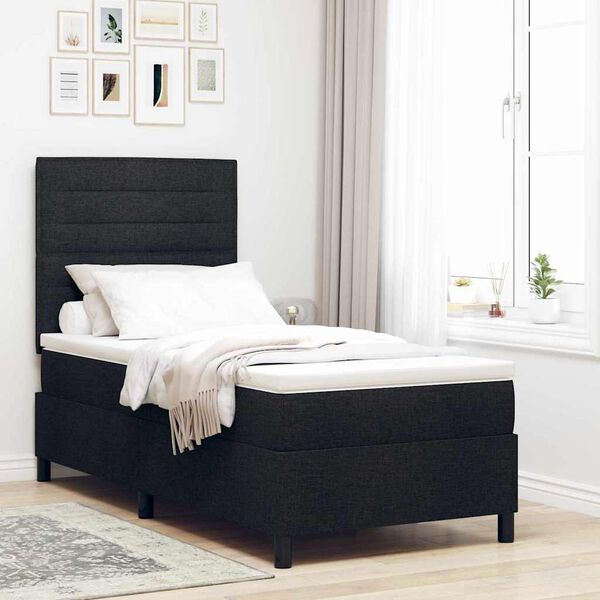 vidaXL Boxspringbett mit Matratze Schwarz 90 x 200 cm Stoff