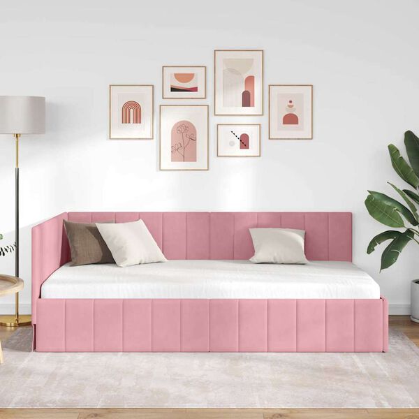 vidaXL Eckbettgestell mit Kopfteil Rosa 100 cm x 200 cm Samt