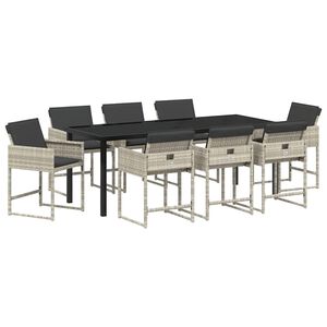 vidaXL Garten Essgruppe mit Kissen 9 pcs Hellgrau Poly-Rattan