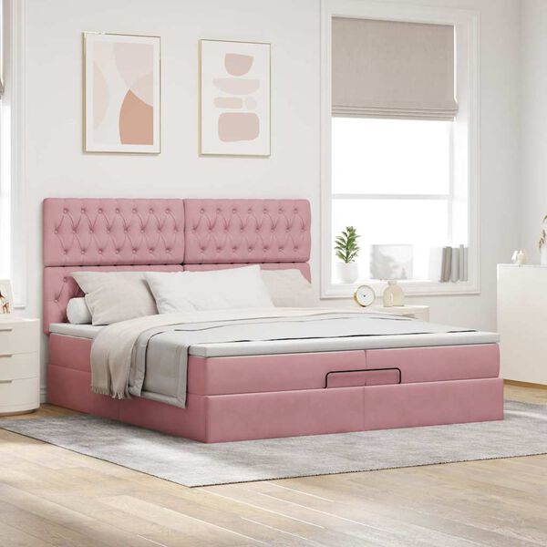 vidaXL Ottoman-Bett mit Matratzen & LEDs Rosa 200x200 cm Samt