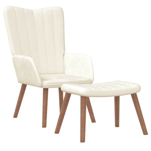vidaXL Relaxsessel mit Hocker Cremewei&szlig; Samt