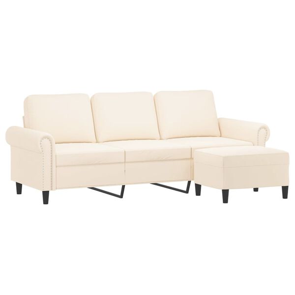 vidaXL 3-Sitzer-Sofa mit Hocker Creme 180 cm Samt