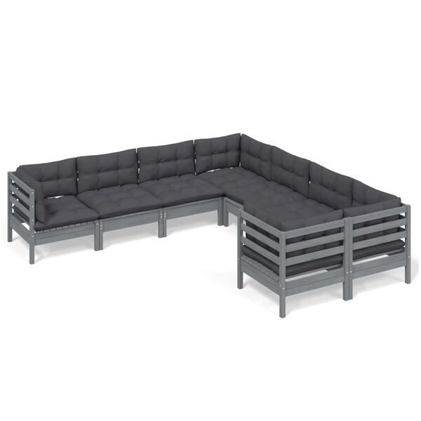 vidaXL 8-tlg. Garten-Lounge-Set mit Kissen Grau Massivholz Kiefer