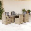 vidaXL 7-tlg. Garten-Essgruppe mit Kissen Beige Poly Rattan
