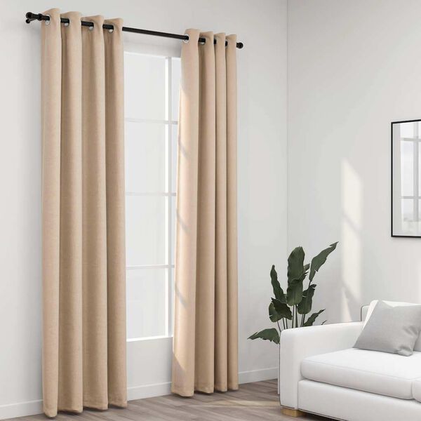 vidaXL Verdunkelungsvorh&auml;nge 2 Stk. &Ouml;sen Leinenoptik Beige 140x225 cm