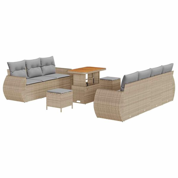 vidaXL Gartensofa-set mit Kissen mit Speicher 10 pcs Beige Poly-Rattan