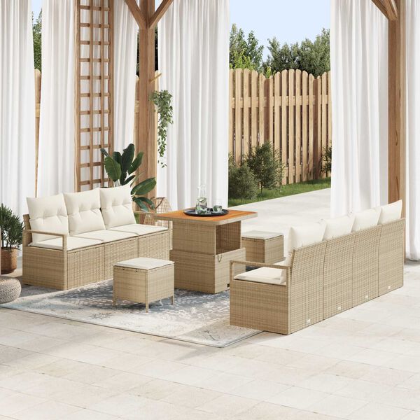 vidaXL Garten-Sofa-Set mit Kissen mit Speicher 10 pcs Beige und Creme