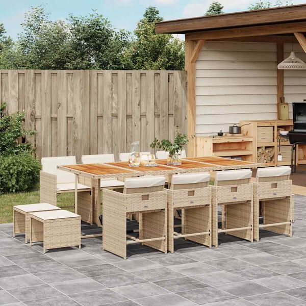 vidaXL 13-tlg. Garten-Essgruppe mit Kissen Beige Poly Rattan