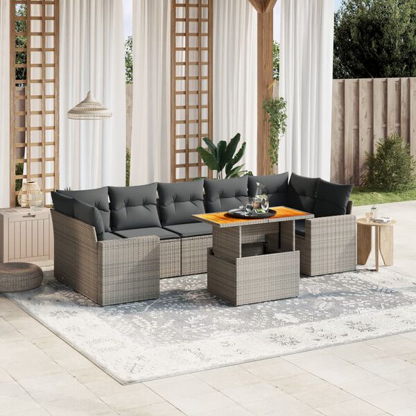 vidaXL 8-tlg. Garten-Sofagarnitur mit Kissen Grau Poly Rattan