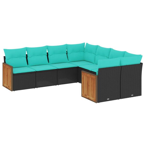 vidaXL 8-teiliges Gartensofa-Set mit Kissen, schwarzes Polyrattan