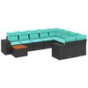 vidaXL 10-teiliges Gartensofa-Set mit Kissen, schwarzes Polyrattan
