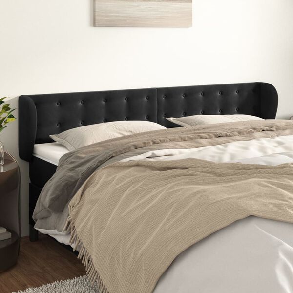 vidaXL Kopfteil mit Ohren Schwarz 203x23x78/88 cm Samt