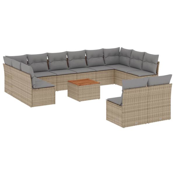 vidaXL 13-tlg. Garten-Sofagarnitur mit Kissen Beige Poly Rattan