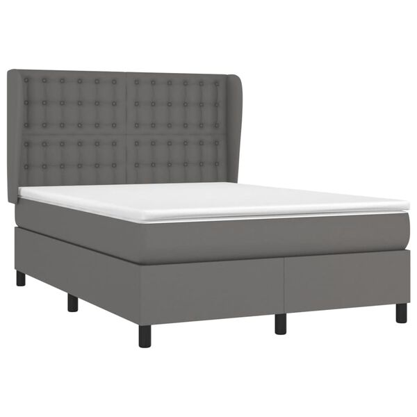 vidaXL Boxspringbett mit Matratze Grau 140x190 cm Kunstleder