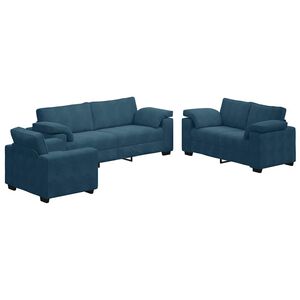 vidaXL 3-tlg. Sofagarnitur mit Kissen Blau Samt