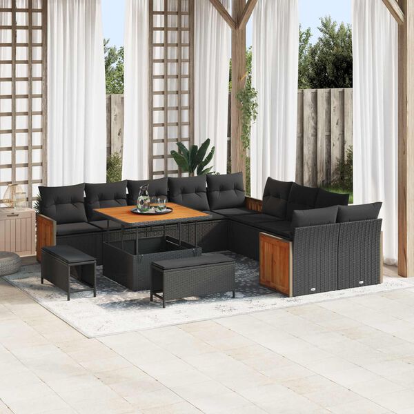 vidaXL Gartensofa-set mit Kissen 17 pcs Schwarz Poly-Rattan