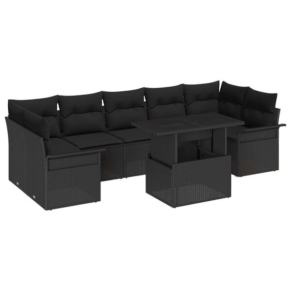 vidaXL Garten-Sofa-Set mit Kissen 8 pcs Schwarz Poly Rattan