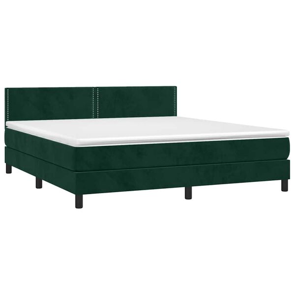 vidaXL Boxspringbett mit Matratze & LED Dunkelgr&uuml;n 160x200 cm Samt