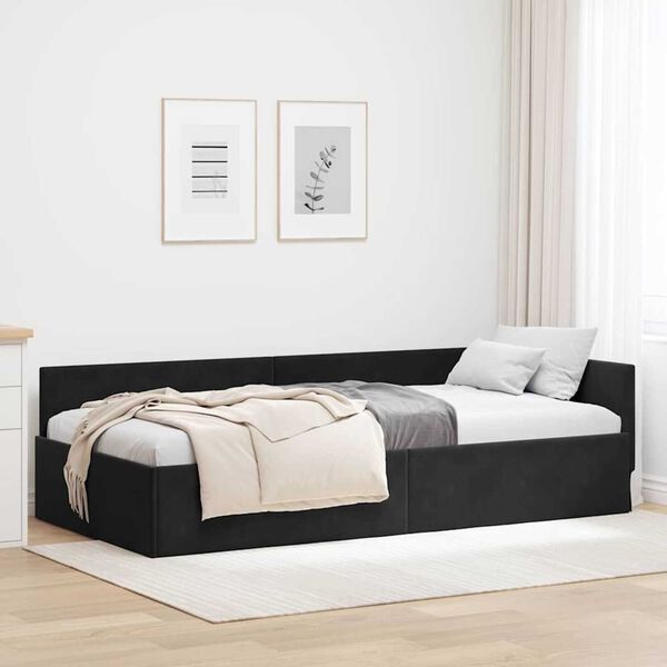 vidaXL Eckbettgestell mit Kopfteil Schwarz 90 cm x 190 cm Samt