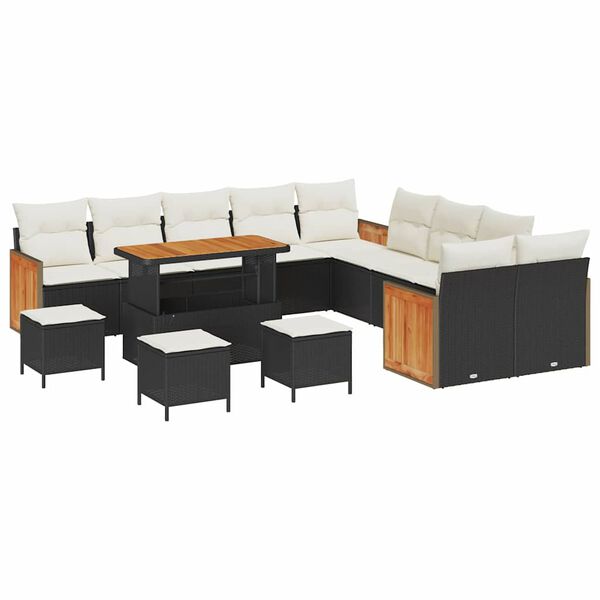 vidaXL Gartensofa-set mit Kissen 18 pcs Schwarz und Creme Poly-Rattan