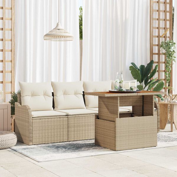 vidaXL Gartensofa-set mit Speicher 5 pcs Beige Poly-Rattan