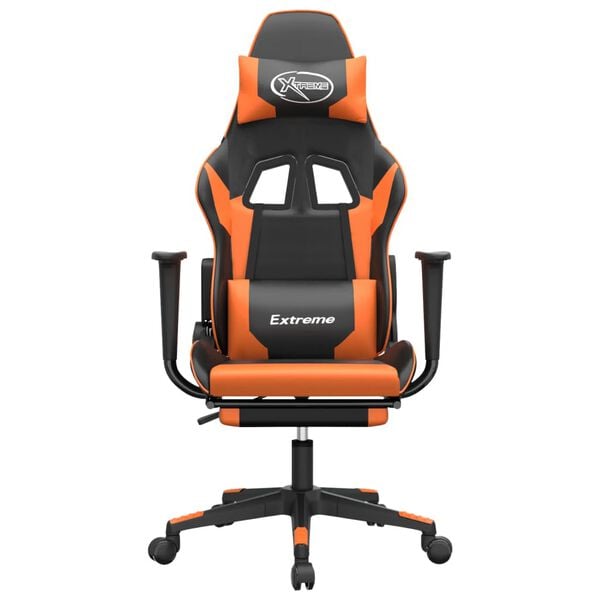 vidaXL Gaming-Stuhl mit Massage & Fußstütze Schwarz Orange Kunstleder