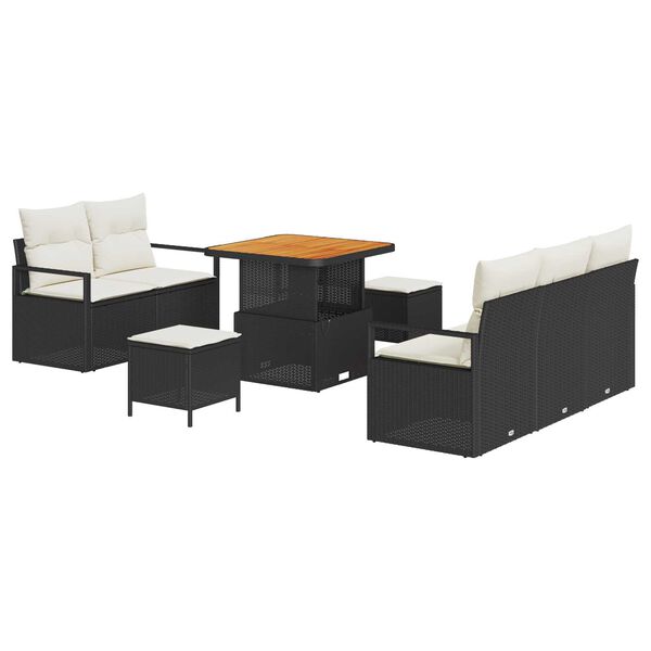 vidaXL Garten-Sofa-Set mit Kissen mit Speicher 8 pcs Schwarz und Creme