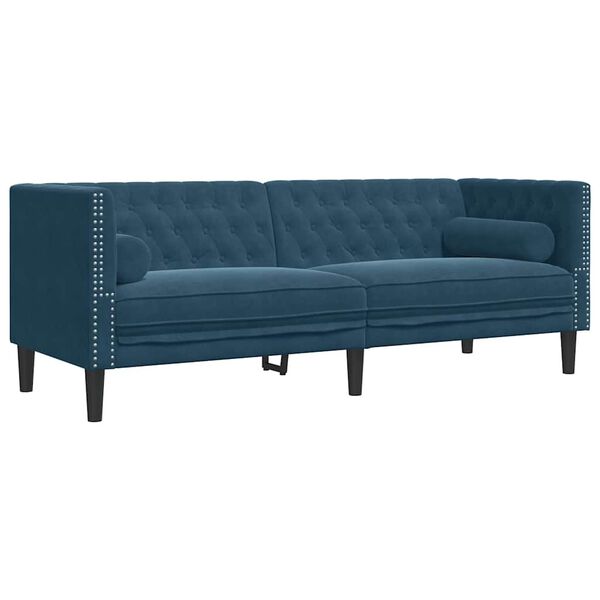 vidaXL Chesterfield-Sofa mit Nackenrollen 3-Sitzer Blau Samt