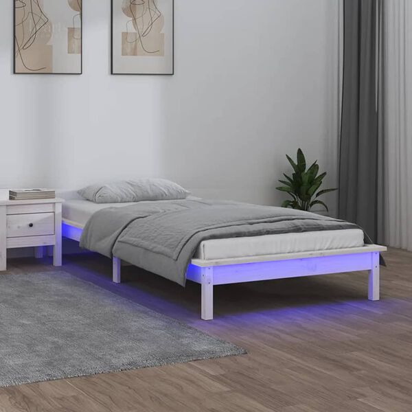 vidaXL Massivholzbett mit LEDs Wei&szlig; 75x190 cm