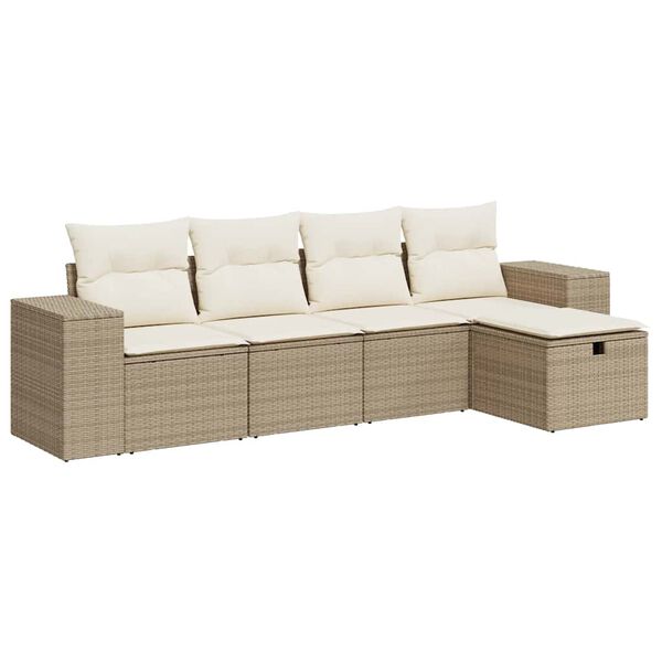 vidaXL 5-tlg. Garten-Sofagarnitur mit Kissen Beige Poly Rattan