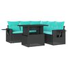 vidaXL 6-teiliges Gartensofa-Set mit Kissen, schwarzes Polyrattan