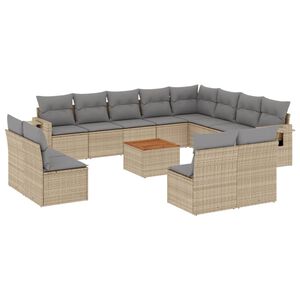 vidaXL 13-tlg. Garten-Sofagarnitur mit Kissen Beige Poly Rattan