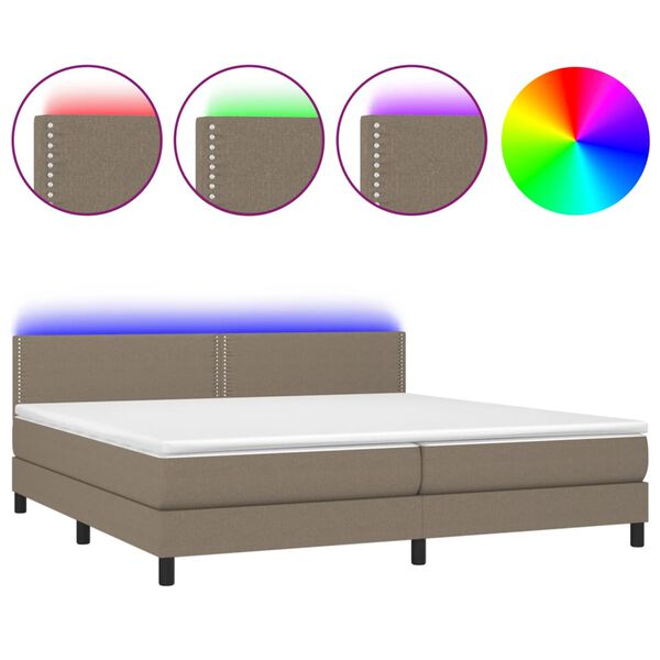 vidaXL Boxspringbett mit Matratze & LED Taupe 200x200 cm Stoff