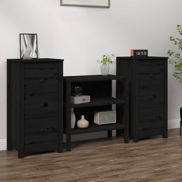 vidaXL Sideboards 2 Stk. Schwarz 40x35x80 cm Massivholz Kiefer