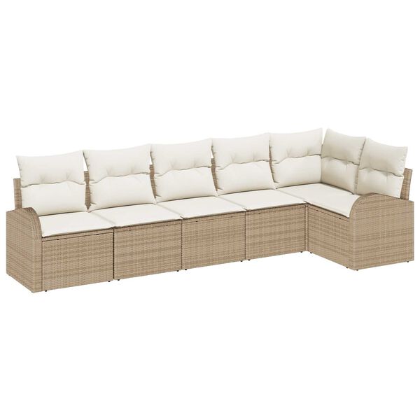 vidaXL Gartensofa-set mit Kissen 6 pcs Beige und Wei&szlig; Poly-Rattan