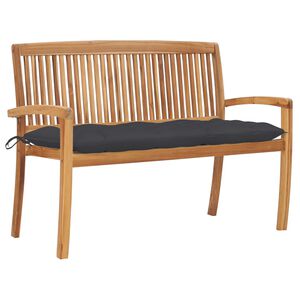 vidaXL Stapelbare Gartenbank mit Auflage 128,5 cm Massivholz Teak