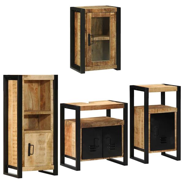 vidaXL Badezimmerm&ouml;bel-Set Wandmontiert 4 pcs Braun Massives Mangoholz