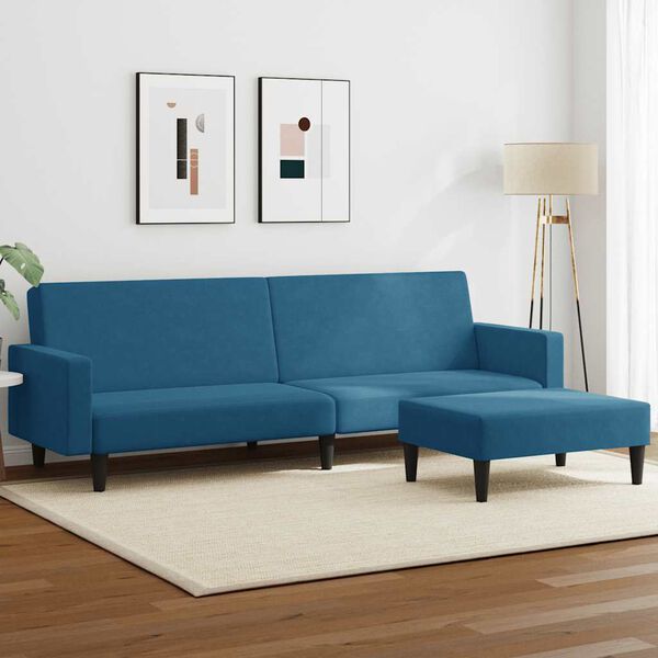 vidaXL Schlafsofa 2-Sitzer mit Fu&szlig;hocker Blau Samt