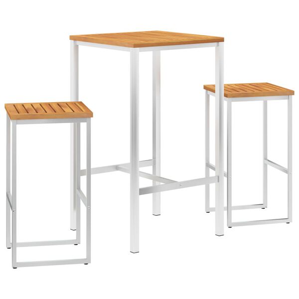 vidaXL 3-tlg. Bar-Set Massivholz Teak und Edelstahl