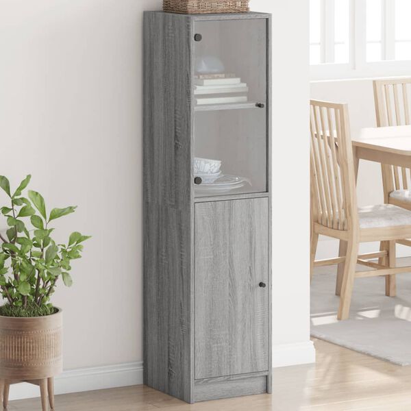 vidaXL Highboard mit Glast&uuml;r Grau Sonoma 35x37x142 cm