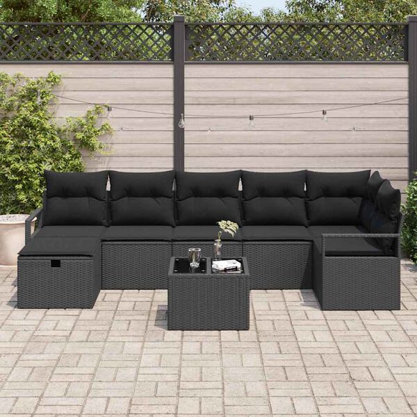 vidaXL Sofa Set mit Kissen mit Speicher 8 pcs Schwarz Poly-Rattan