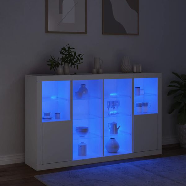vidaXL Sideboards mit LED-Leuchten 3 Stk. Wei&szlig; Holzwerkstoff