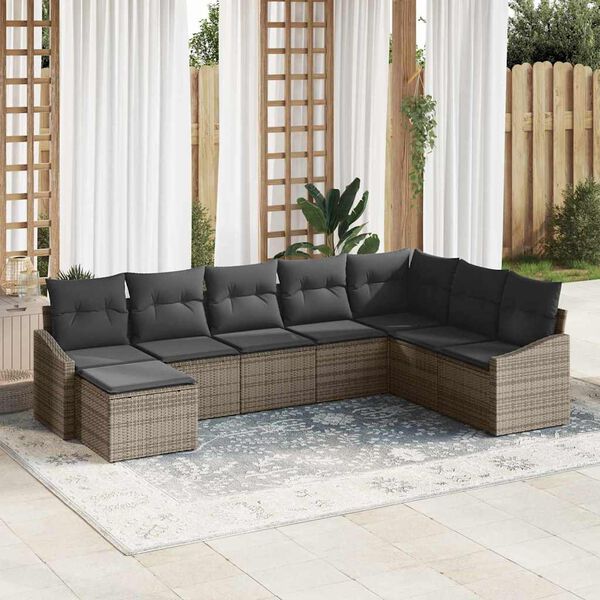 vidaXL Sofa Set mit Kissen 8 pcs Grau Poly-Rattan