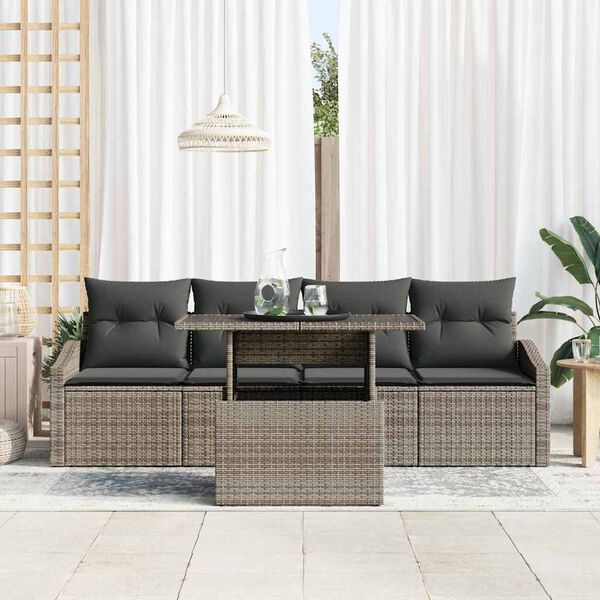 vidaXL Garten-Sofa-Set mit Speicher 5 pcs Grau Poly Rattan