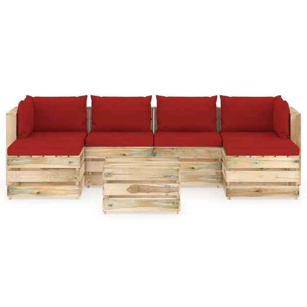 vidaXL 7-tlg. Garten-Lounge-Set mit Kissen Gr&uuml;n Impr&auml;gniertes Holz