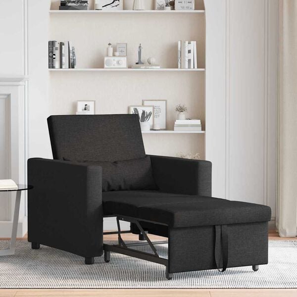 vidaXL Einzel-Schlafsofa mit Rädern Schwarz 90 x 165 x 87 cm Stoff