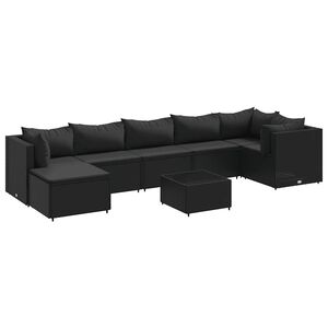 vidaXL 8-tlg. Garten-Lounge-Set mit Kissen Schwarz Poly Rattan